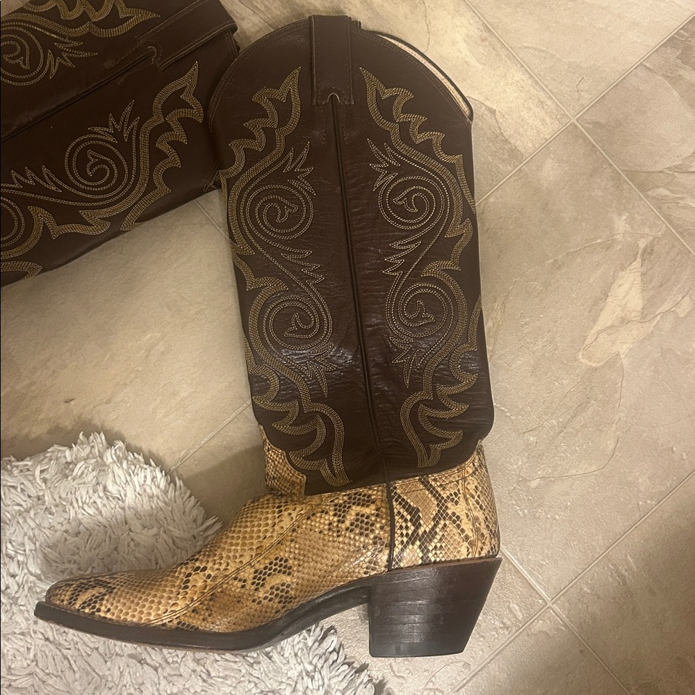 Justin Boots - J4277 - brown leather and snakeskin - Picture 2 of 9